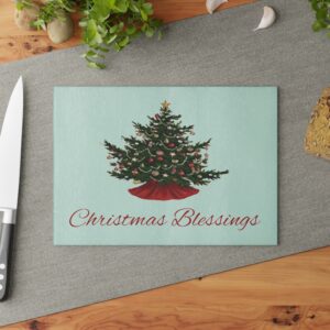 Christmas Blessings Tree Glass Cutting Board | Holiday Kitchen Decor
