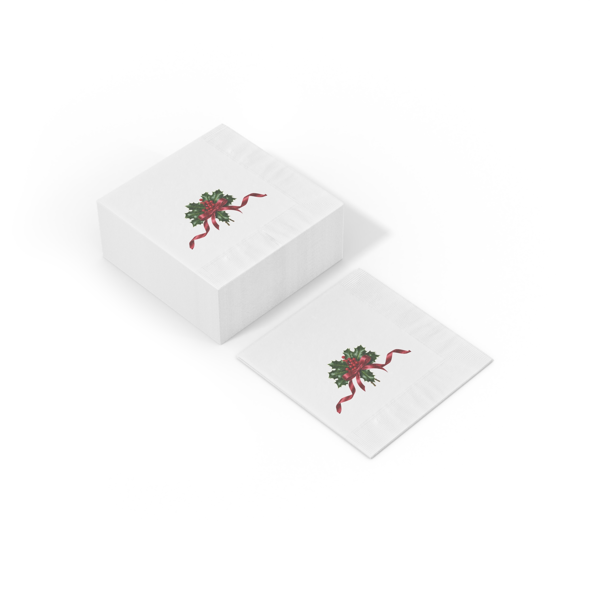 Holly Berries with Red Ribbon Napkins | Christmas Holiday Napkins - Image 7