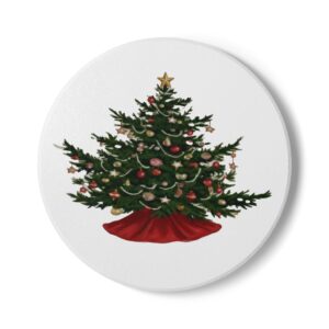 Decorated Christmas Tree Ceramic Coaster | Holiday Drink Coaster, Cork Back