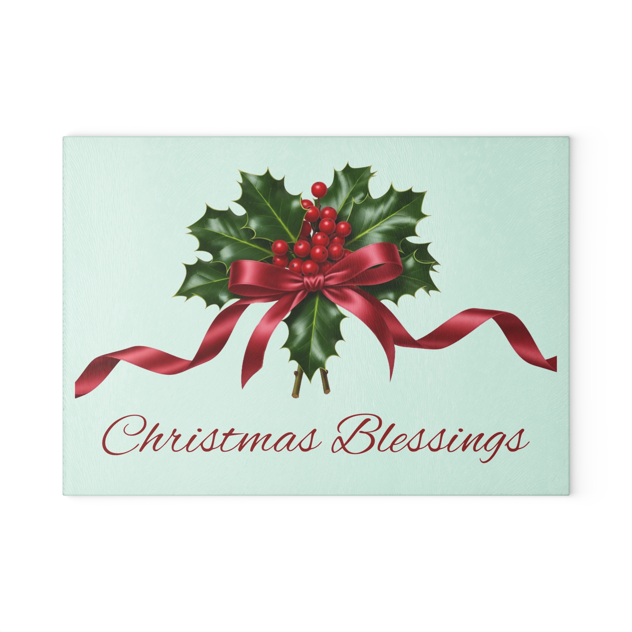 Holly with Red Ribbon Glass Cutting Board | Christmas Blessings - Image 2