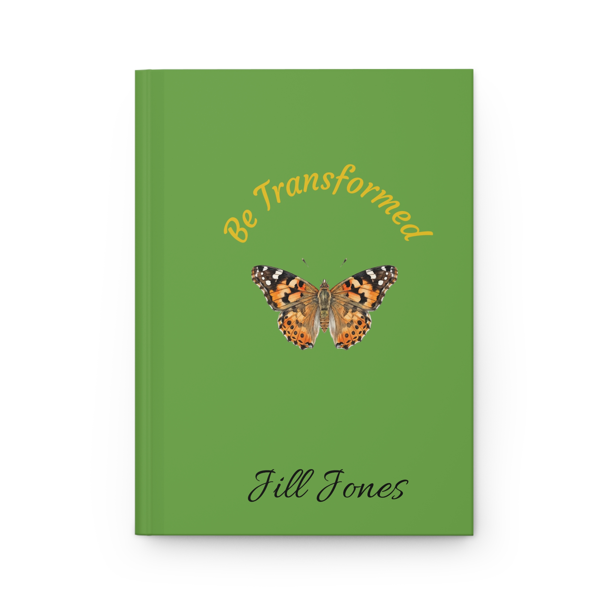 Be Transformed butterfly Hardcover Journal | Inspirational Christian quote, green cover