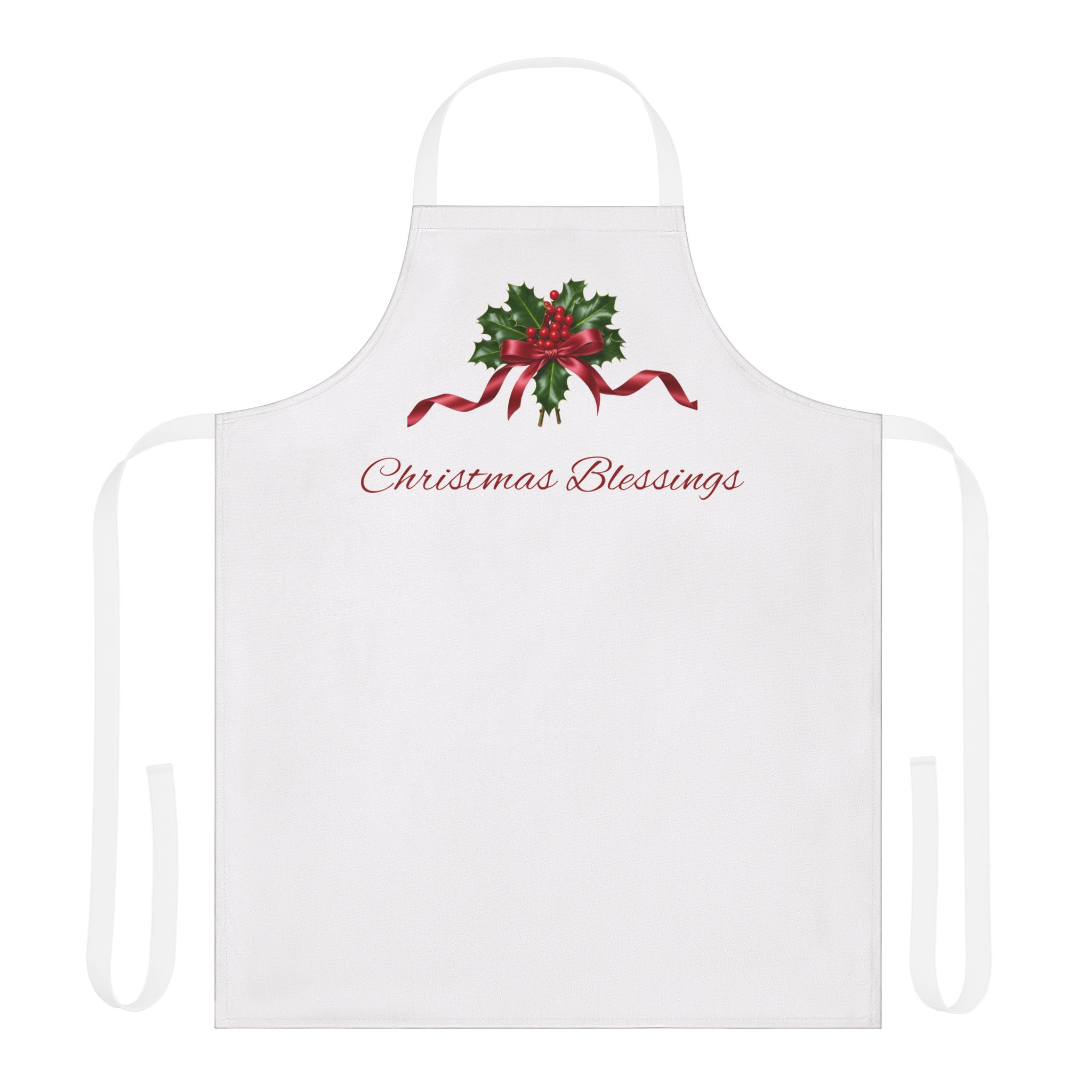 Christmas Blessings Holly with Red Ribbon Apron | Holiday Baking Kitchen Apron - Image 2