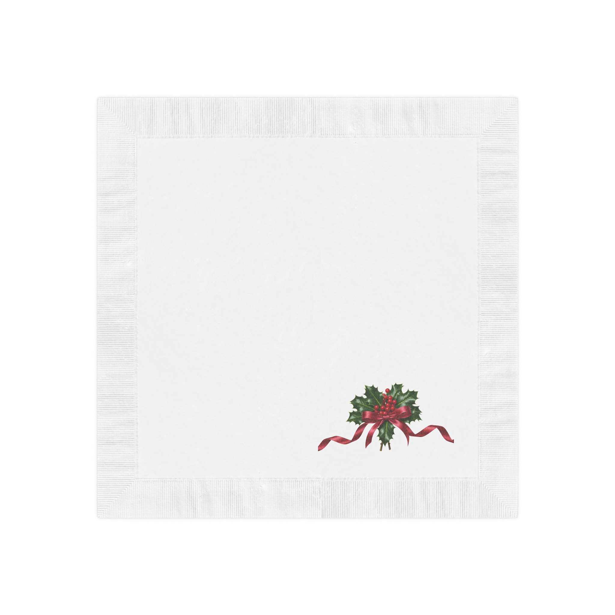 Holly Berries with Red Ribbon Napkins | Christmas Holiday Napkins - Image 2
