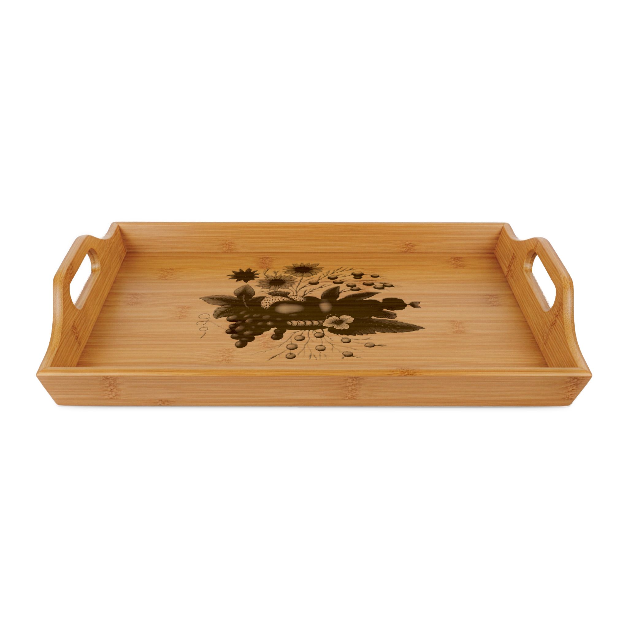 Floral Bouquet Bamboo Serving Tray | Engraved Wood Breakfast Tray - Image 2