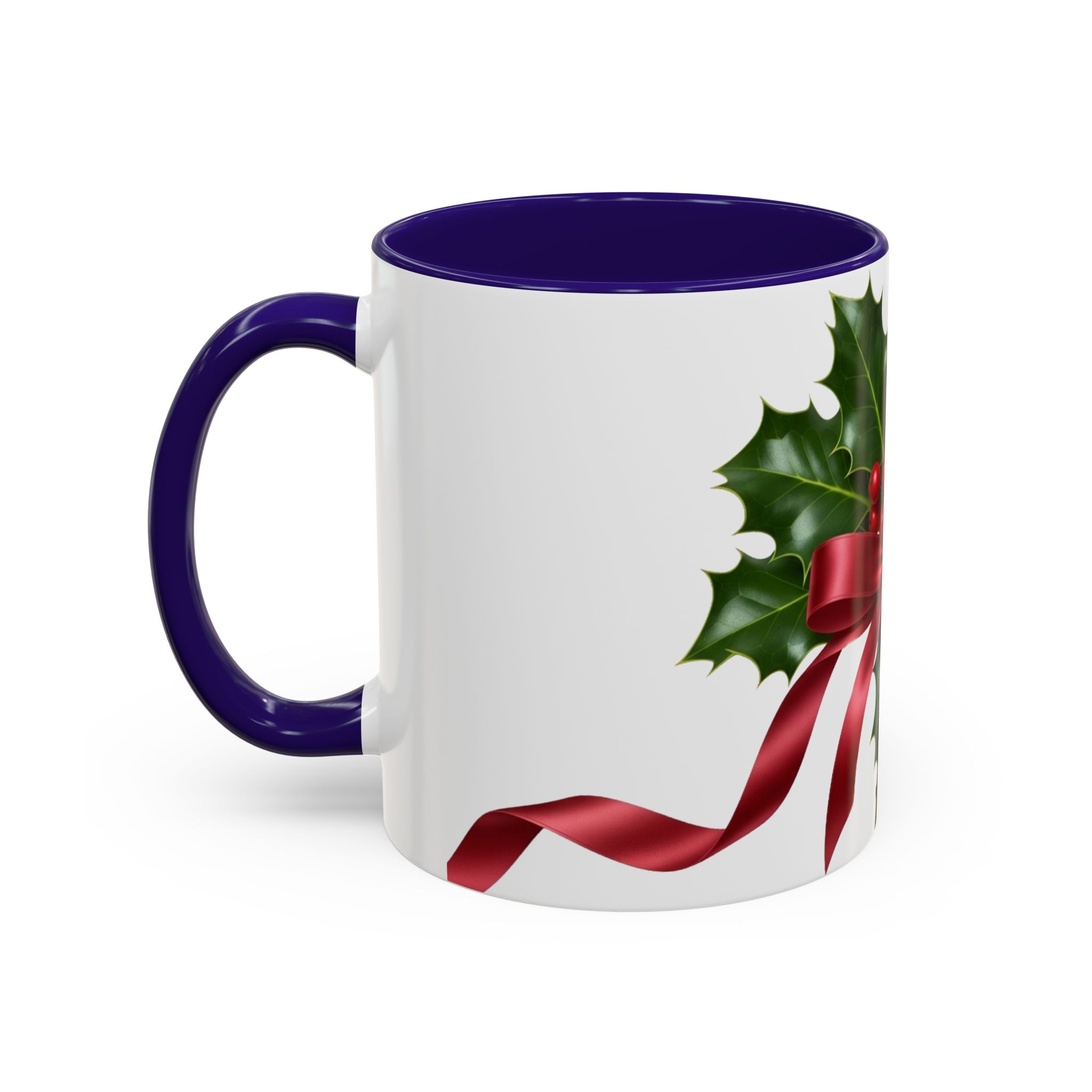 Holly with Red Ribbon Mug | Christmas Ceramic Mug - Image 4
