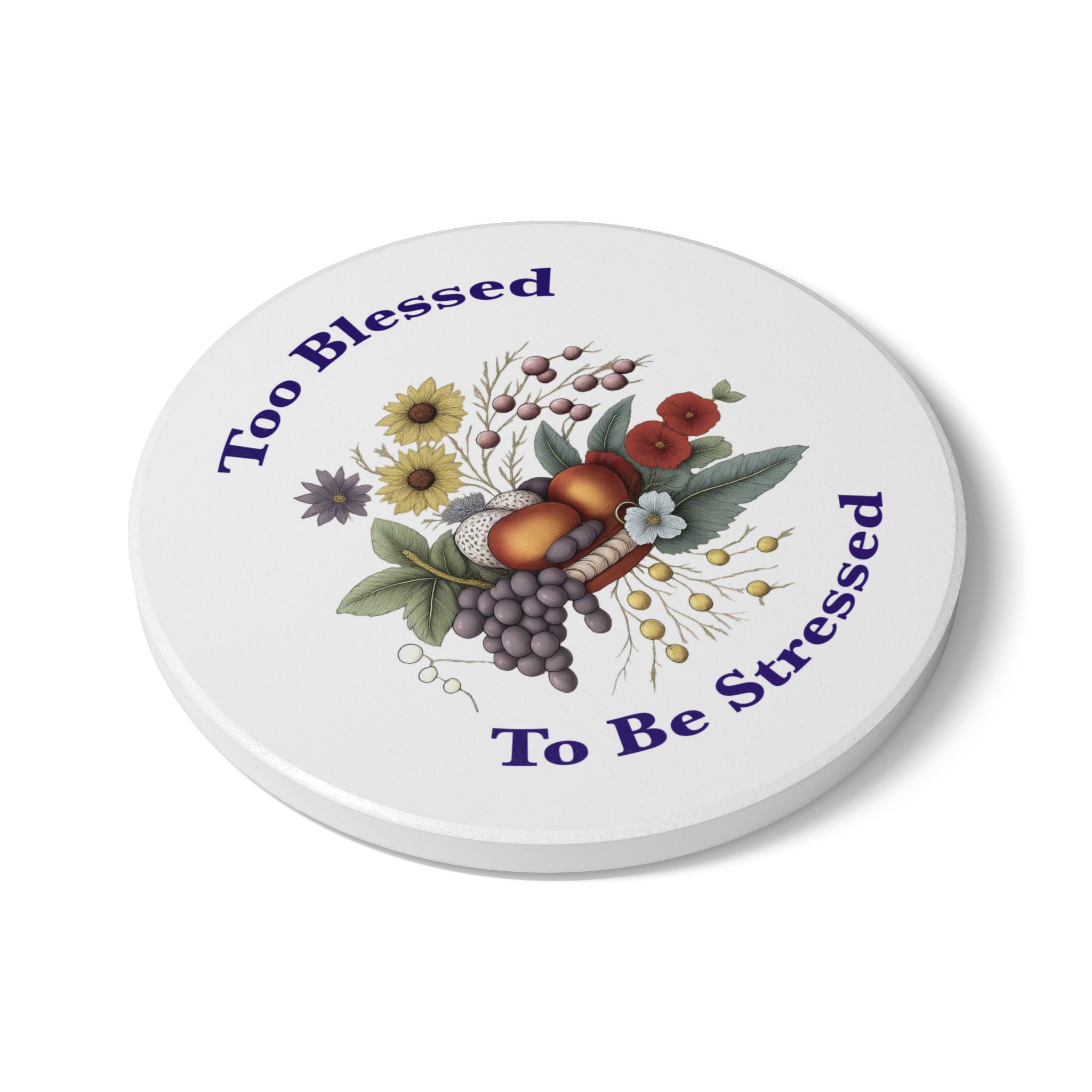 Too Blessed To Be Stressed Ceramic Coaster | Beautiful Illustration - Image 3