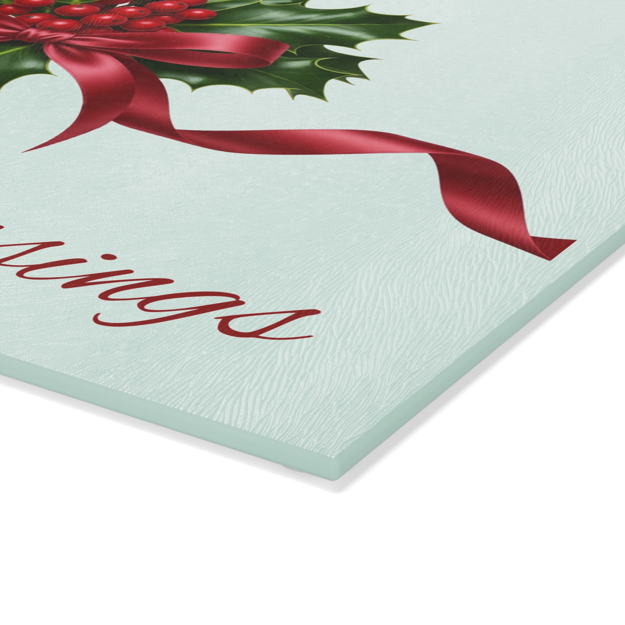 Holly with Red Ribbon Glass Cutting Board | Christmas Blessings - Image 4