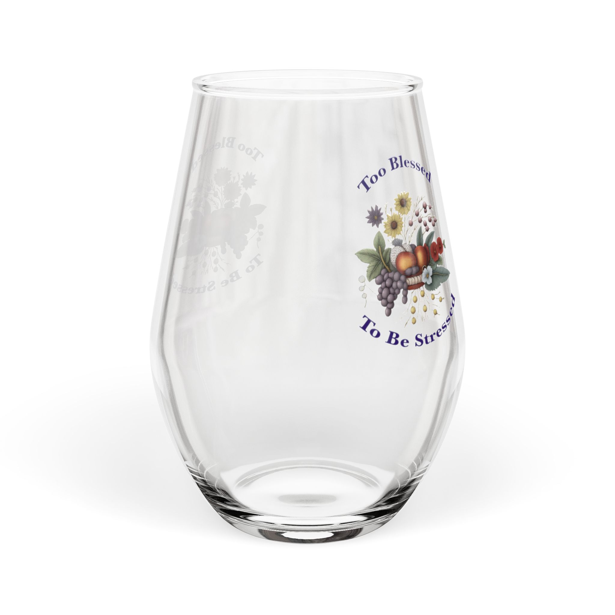Stemless Wine Glass, 11.75oz - Too Blessed to Be Stressed Message - Image 2
