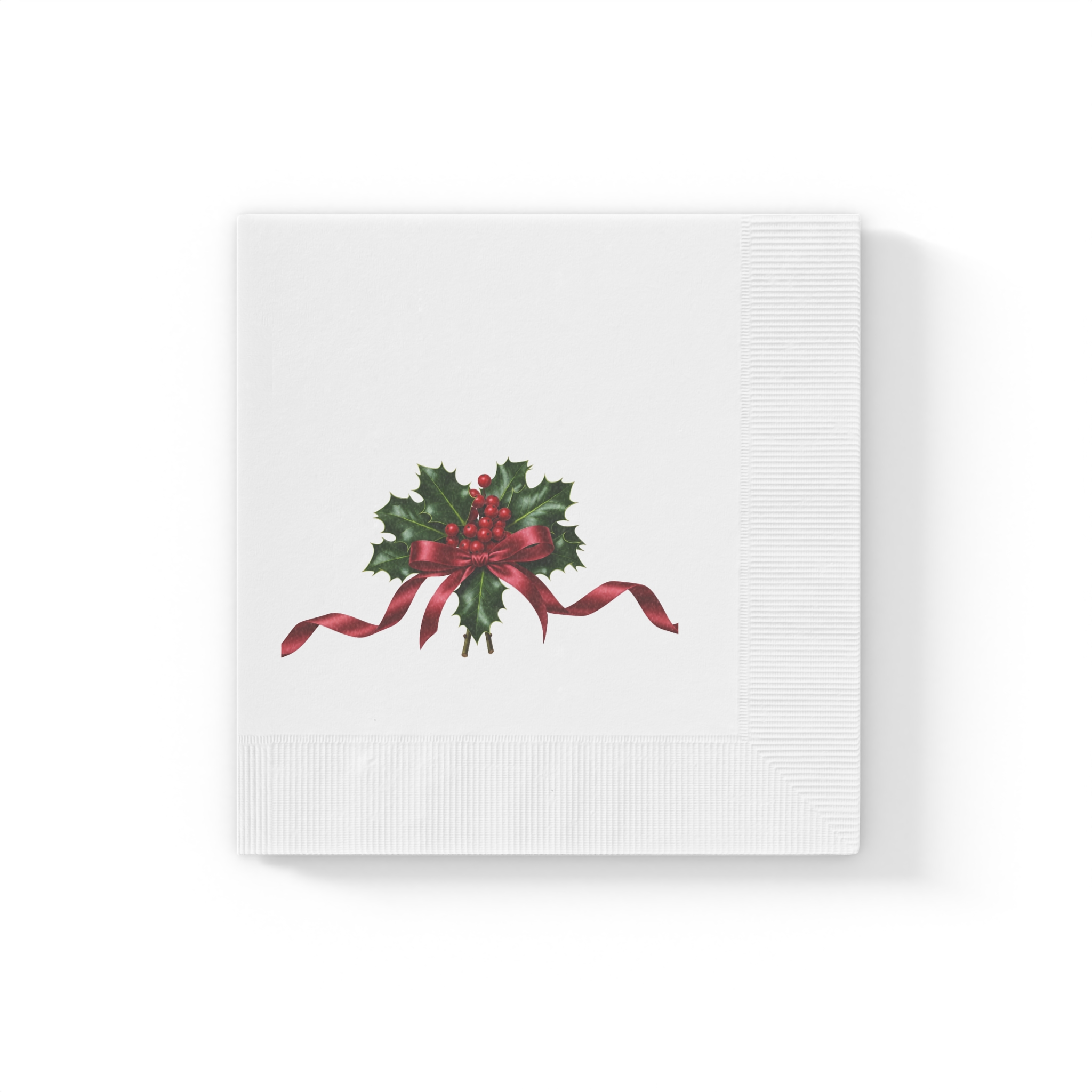 Holly Berries with Red Ribbon Napkins | Christmas Holiday Napkins - Image 5