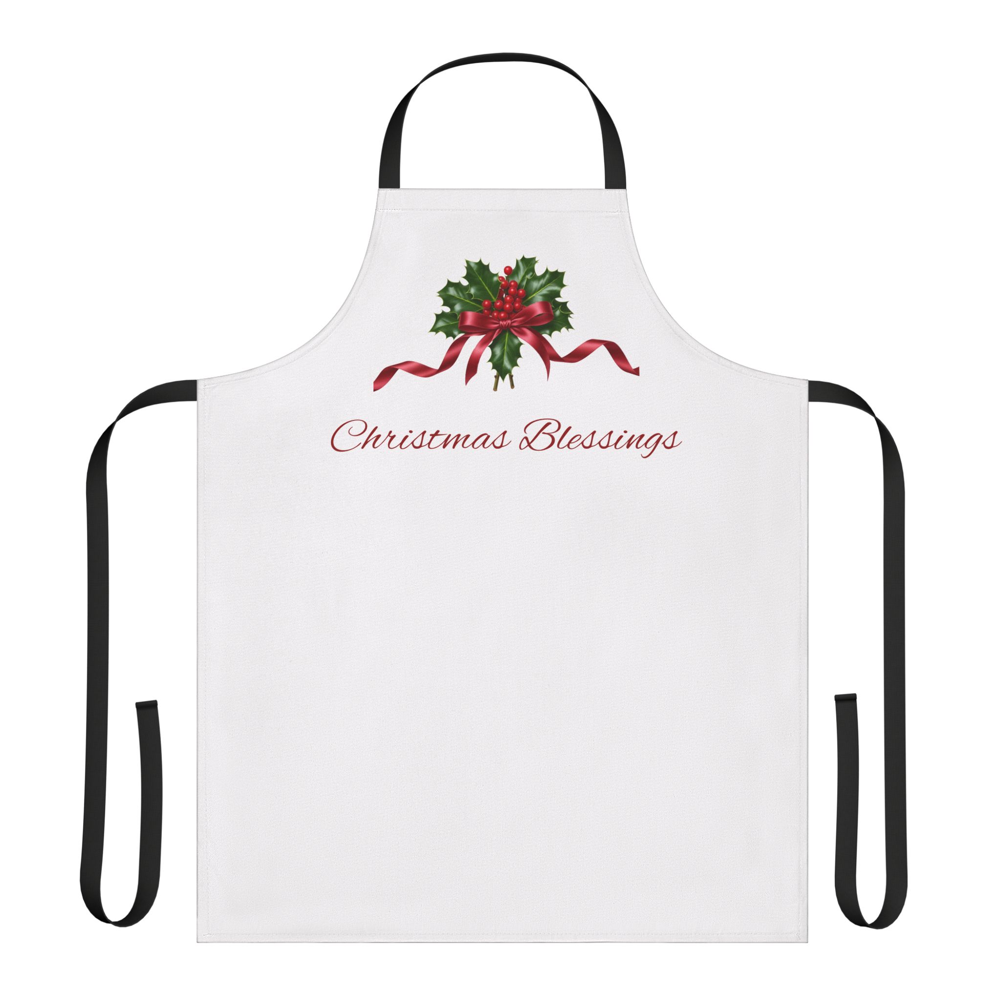 Christmas Blessings Holly with Red Ribbon Apron | Holiday Baking Kitchen Apron - Image 5