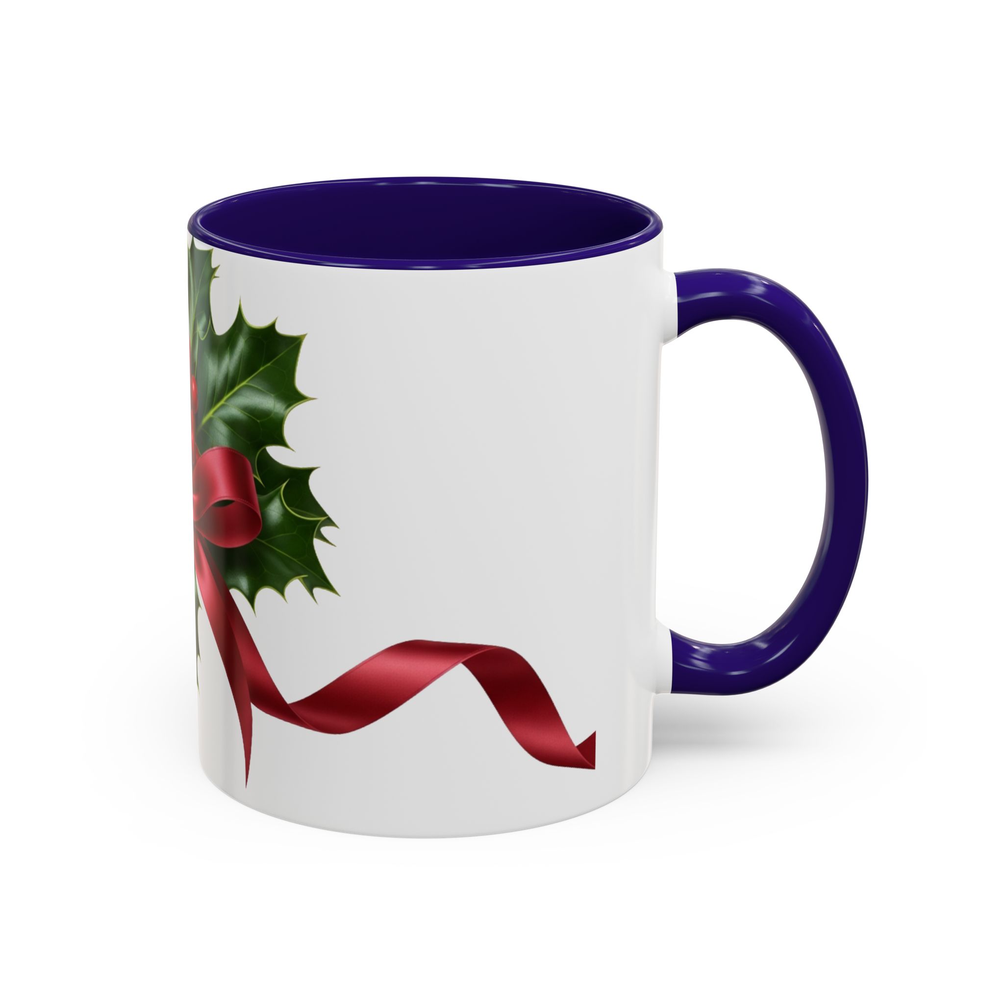 Holly with Red Ribbon Mug | Christmas Ceramic Mug - Image 2