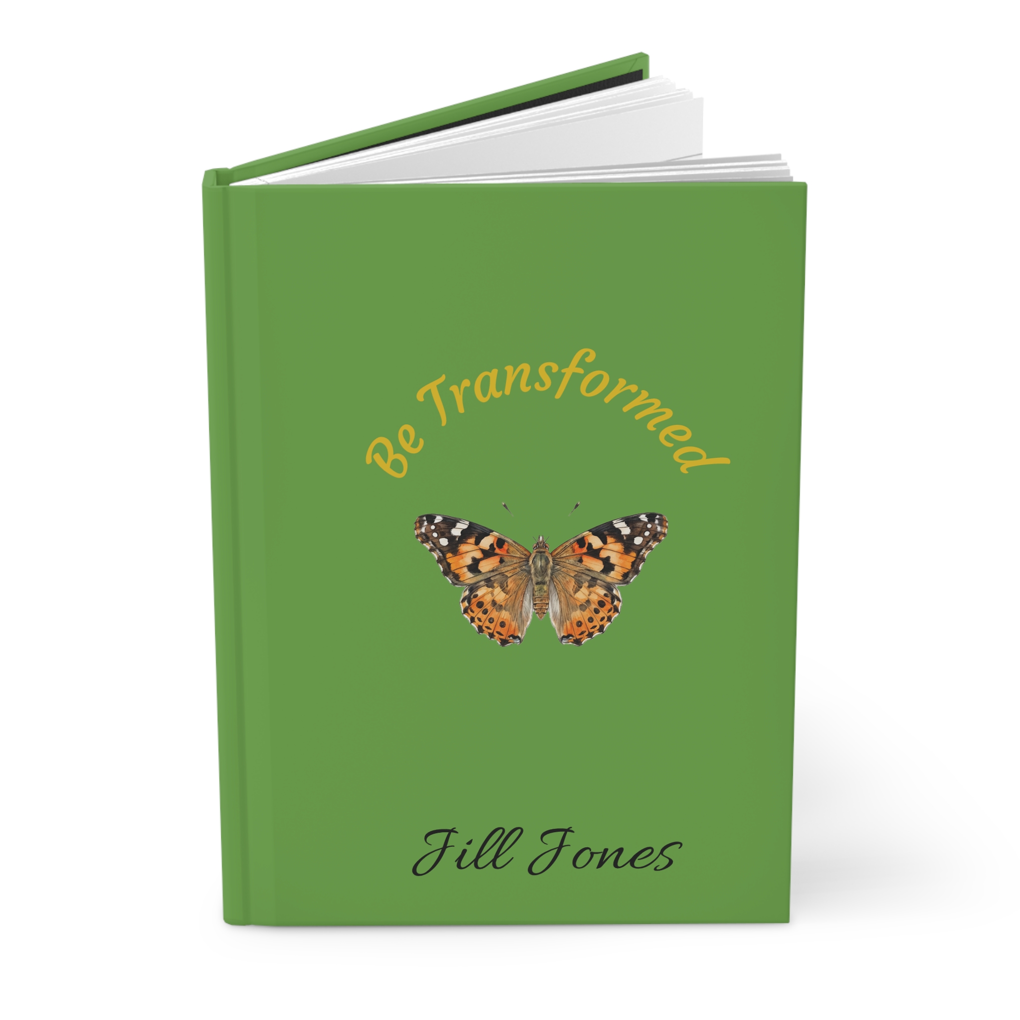 Be Transformed butterfly Hardcover Journal | Inspirational Christian quote, green cover - Image 3