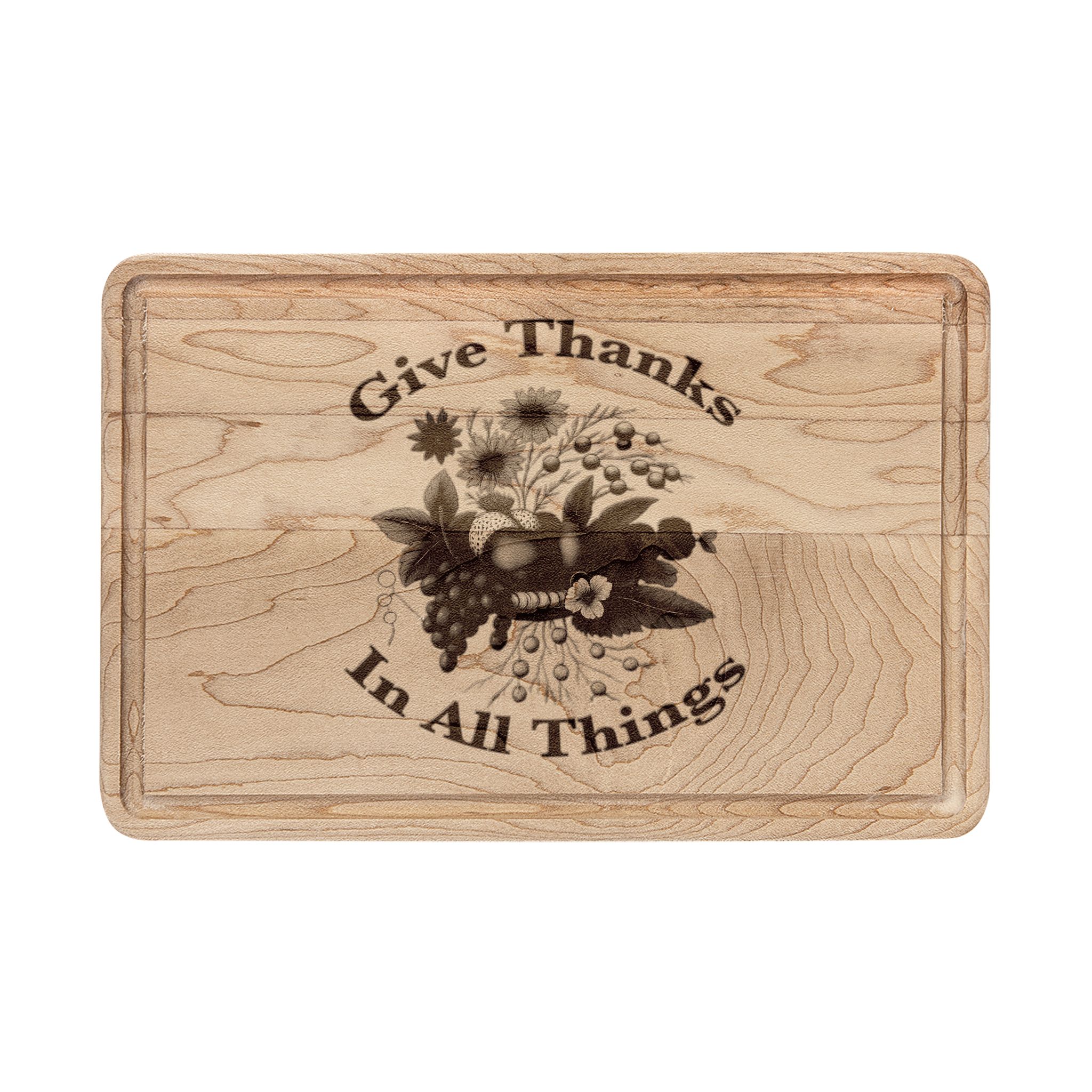 Give Thanks Floral Engraving Wooden Cutting Board | Thanksgiving - Image 3