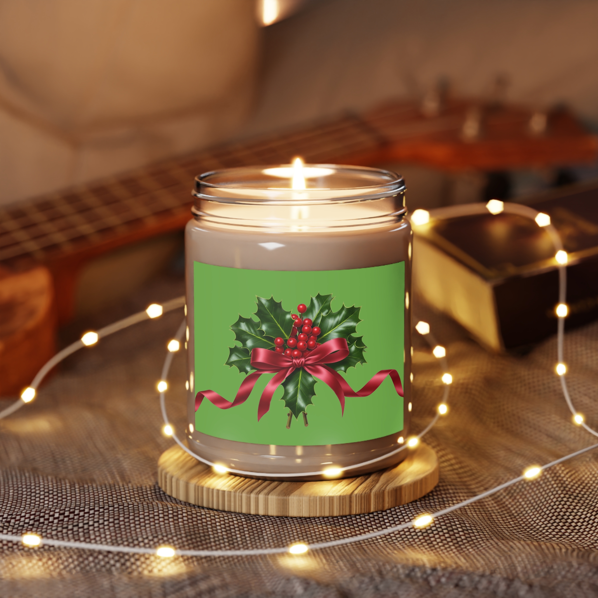Holly Sprig with Red Bow Candle | 9oz Soy Jar - Image 12