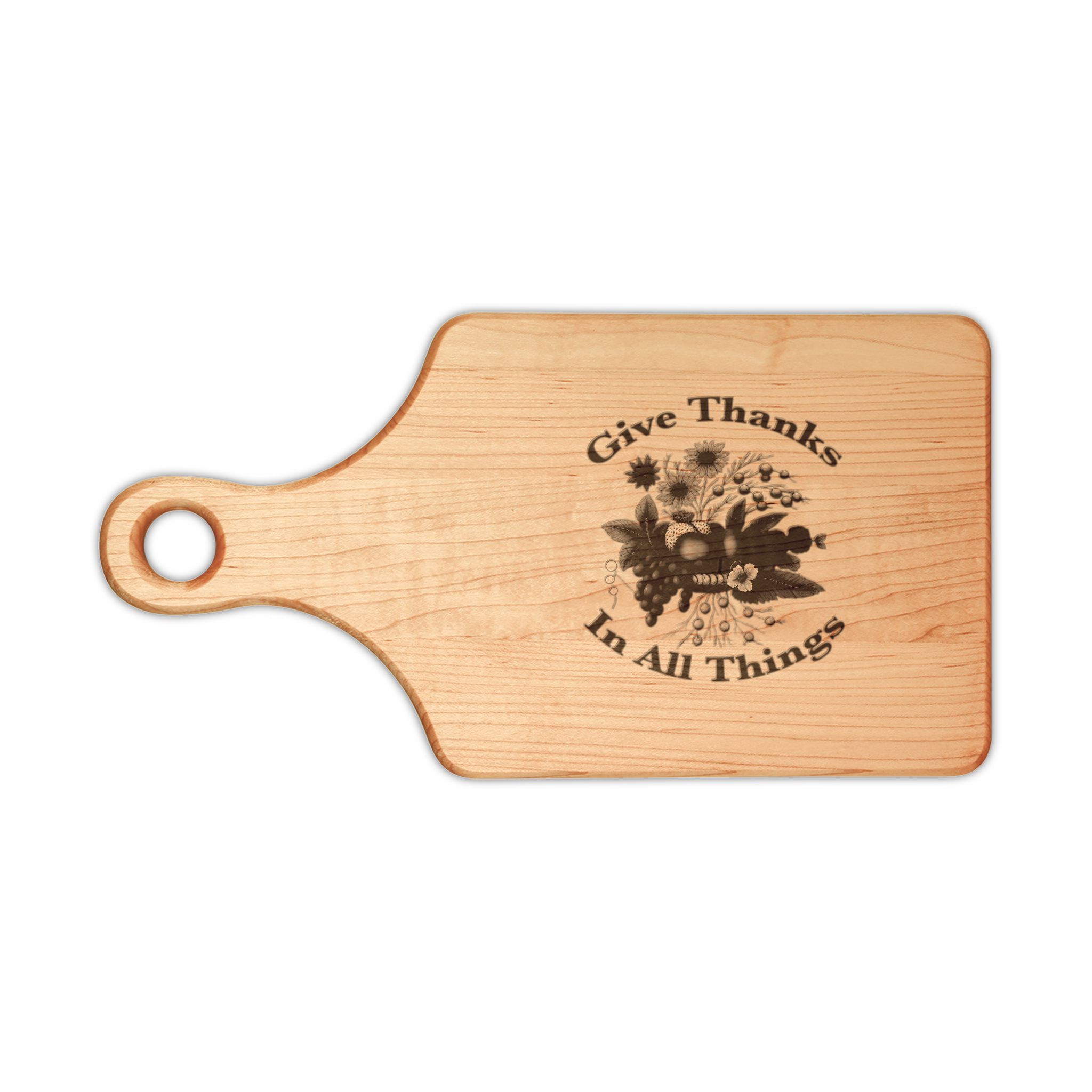 Give Thanks Floral Engraving Wooden Cutting Board | Thanksgiving - Image 2