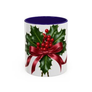 Holly with Red Ribbon Mug | Christmas Ceramic Mug