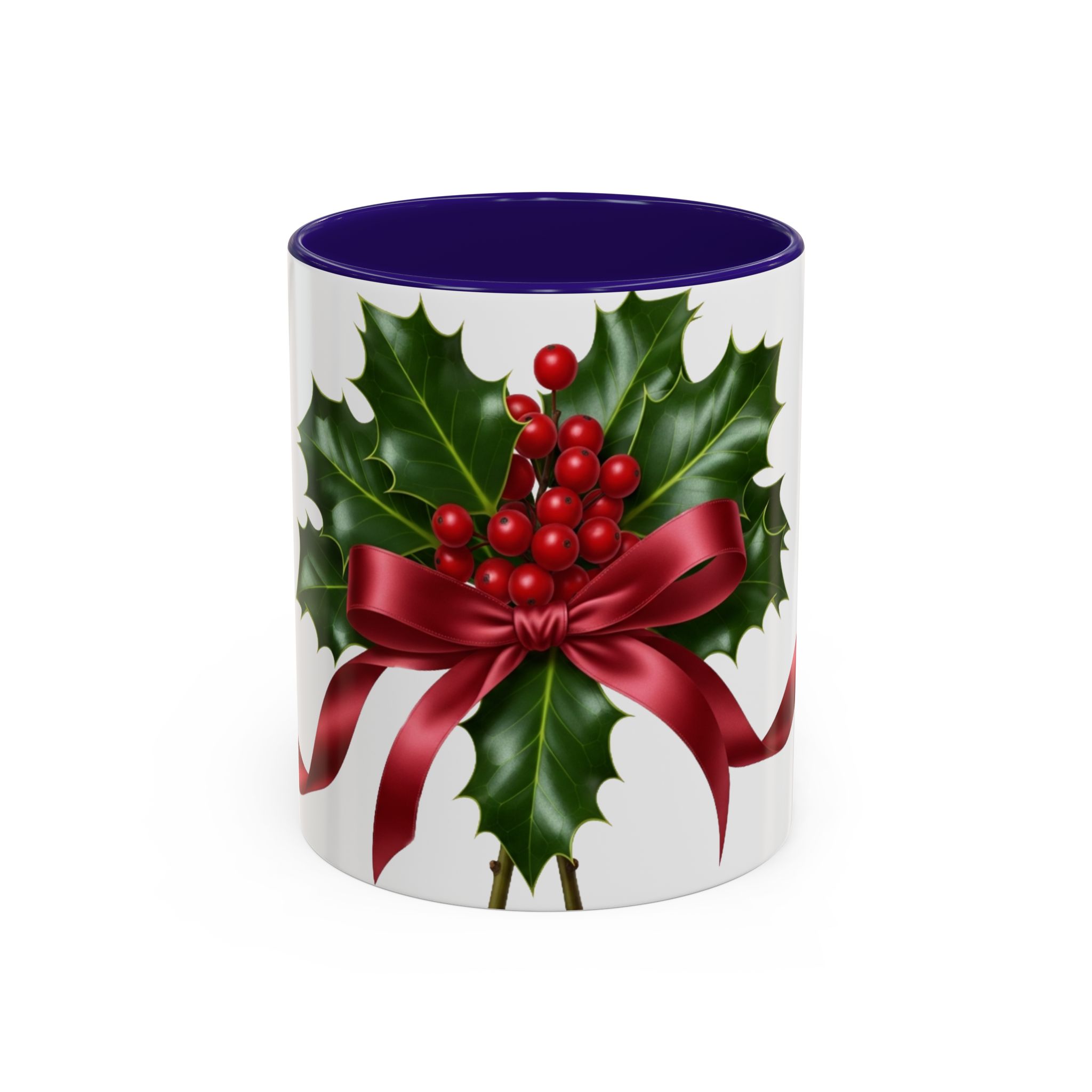 Holly with Red Ribbon Mug | Christmas Ceramic Mug