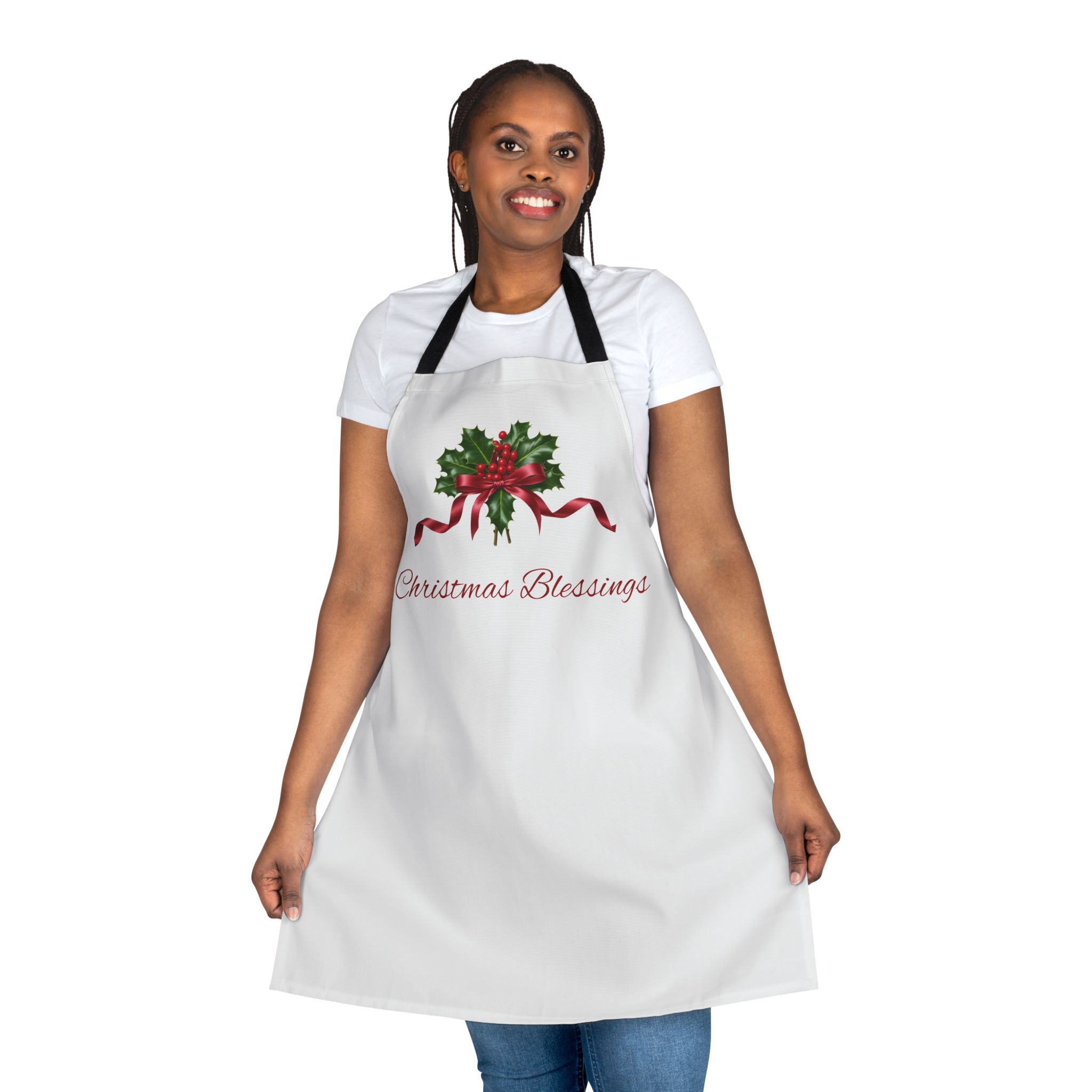 Christmas Blessings Holly with Red Ribbon Apron | Holiday Baking Kitchen Apron - Image 8
