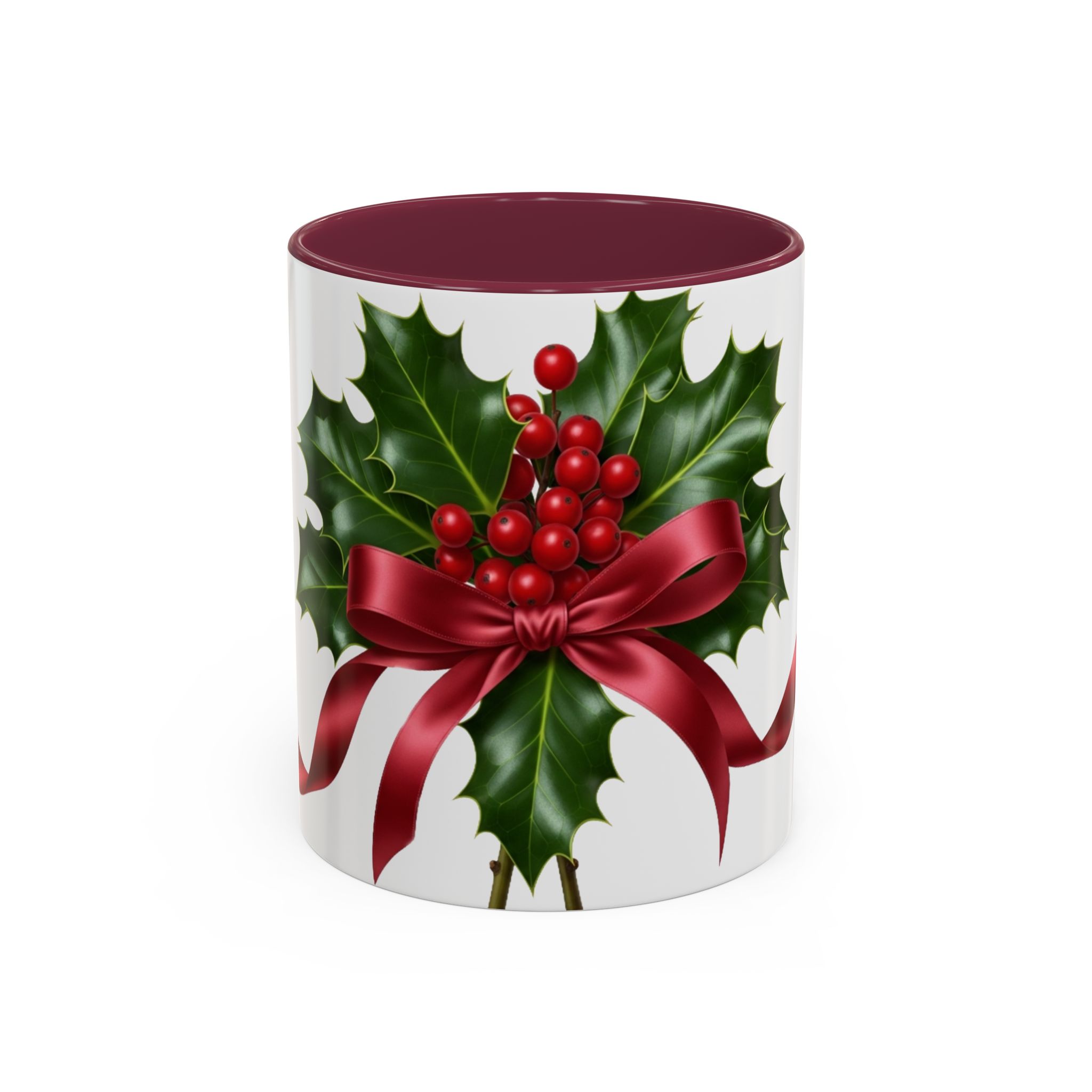 Holly with Red Ribbon Mug | Christmas Ceramic Mug - Image 25