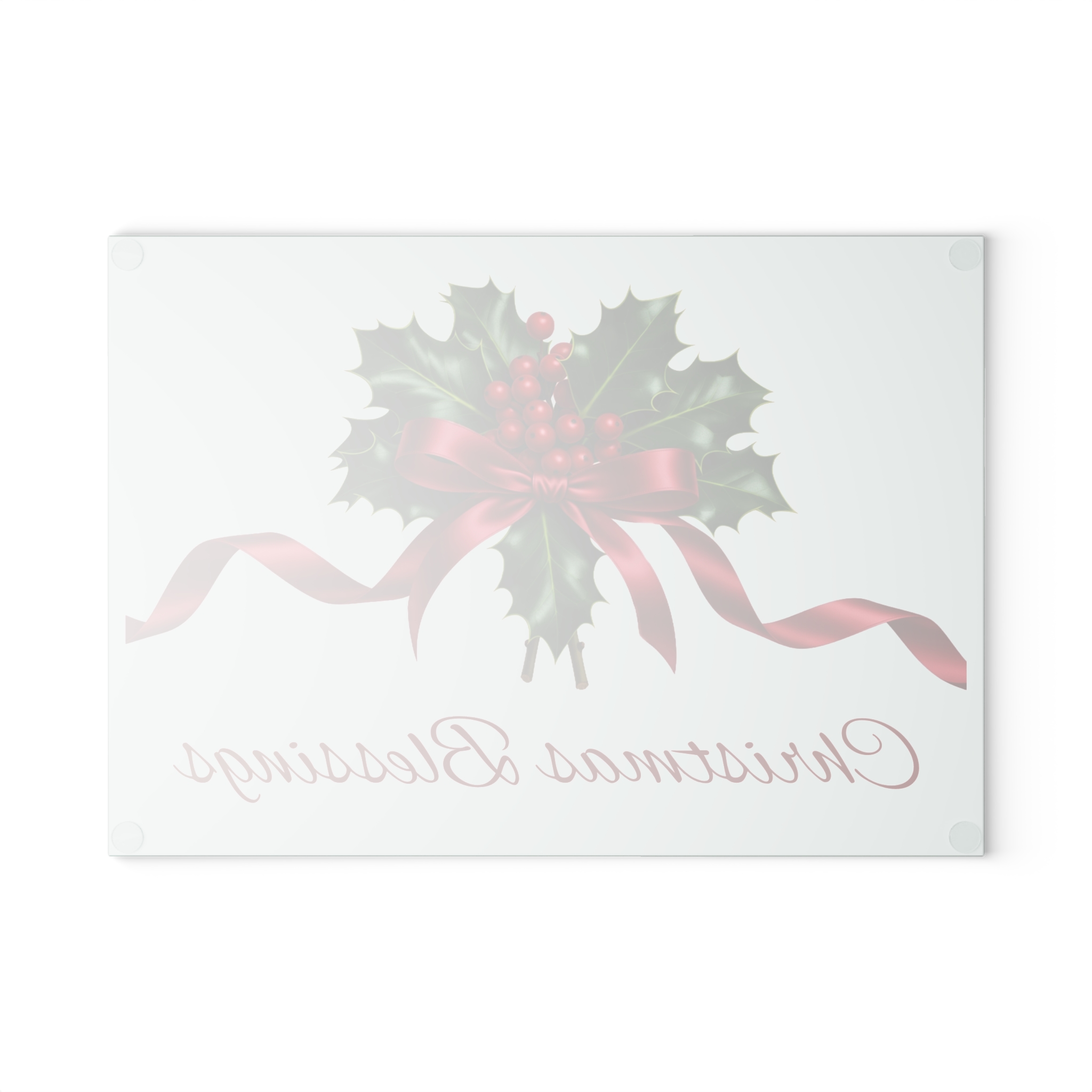 Holly with Red Ribbon Glass Cutting Board | Christmas Blessings - Image 3