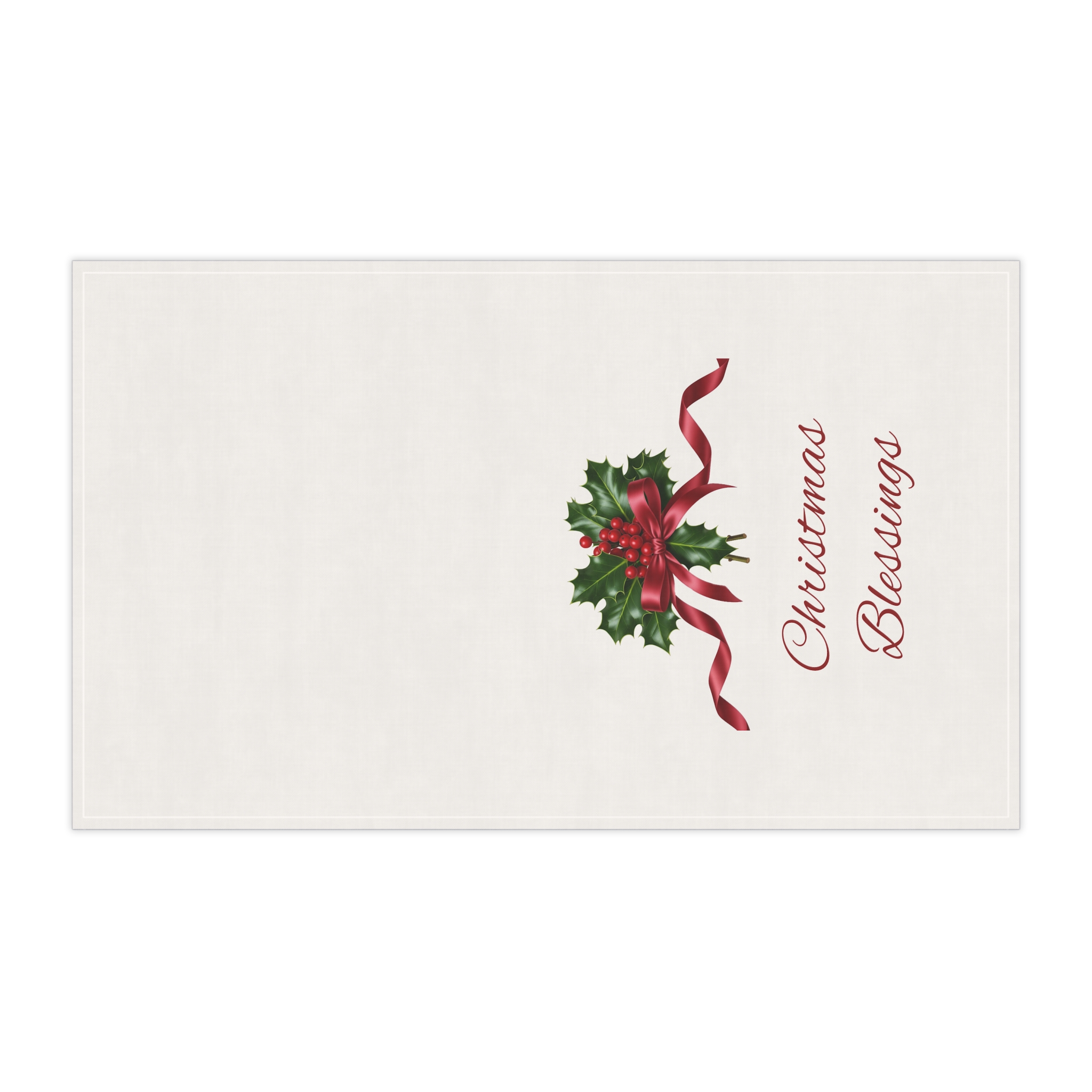 Christmas Blessings Holly with Red Ribbon Tea Towel | Holiday Kitchen Linen - Image 3