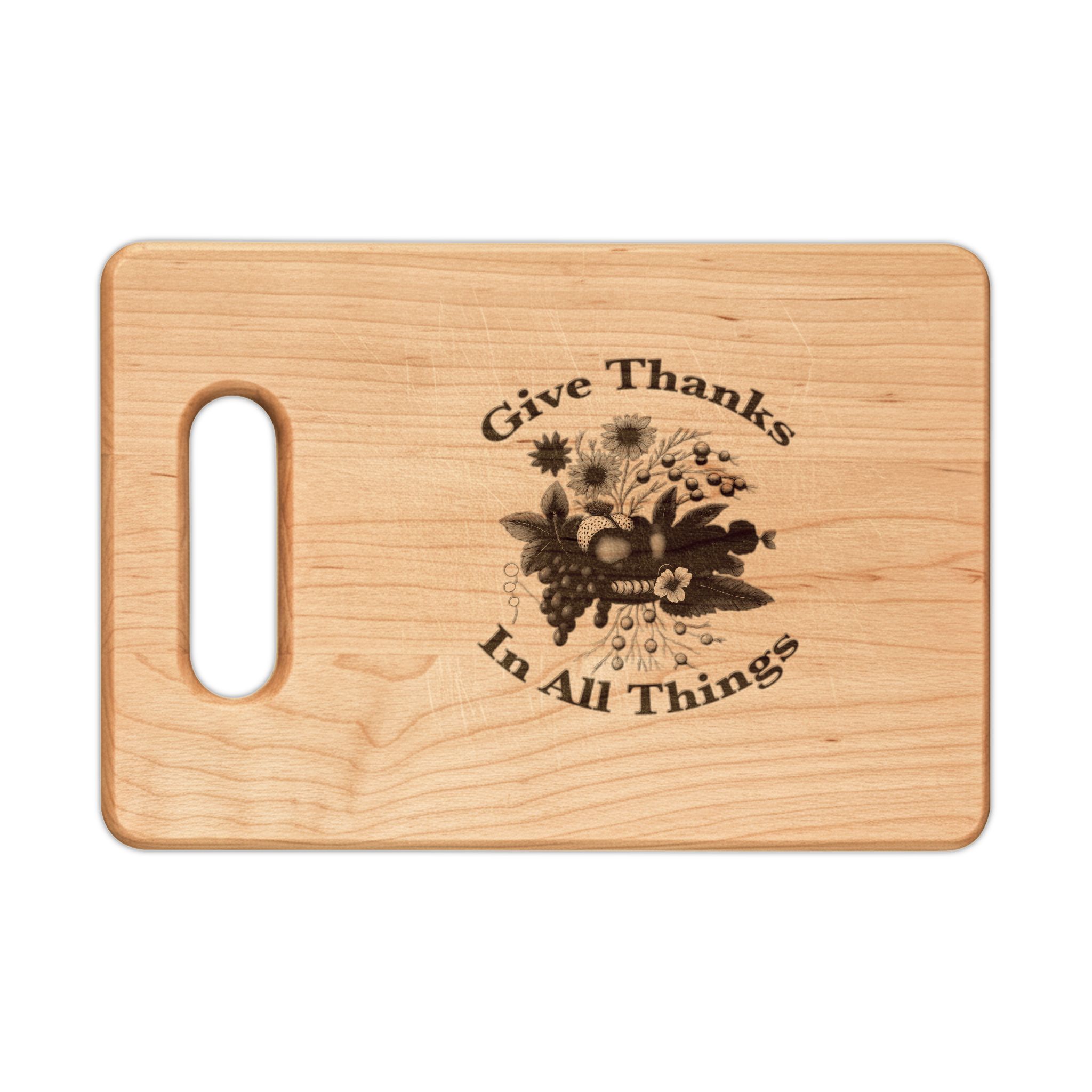 Give Thanks Floral Engraving Wooden Cutting Board | Thanksgiving
