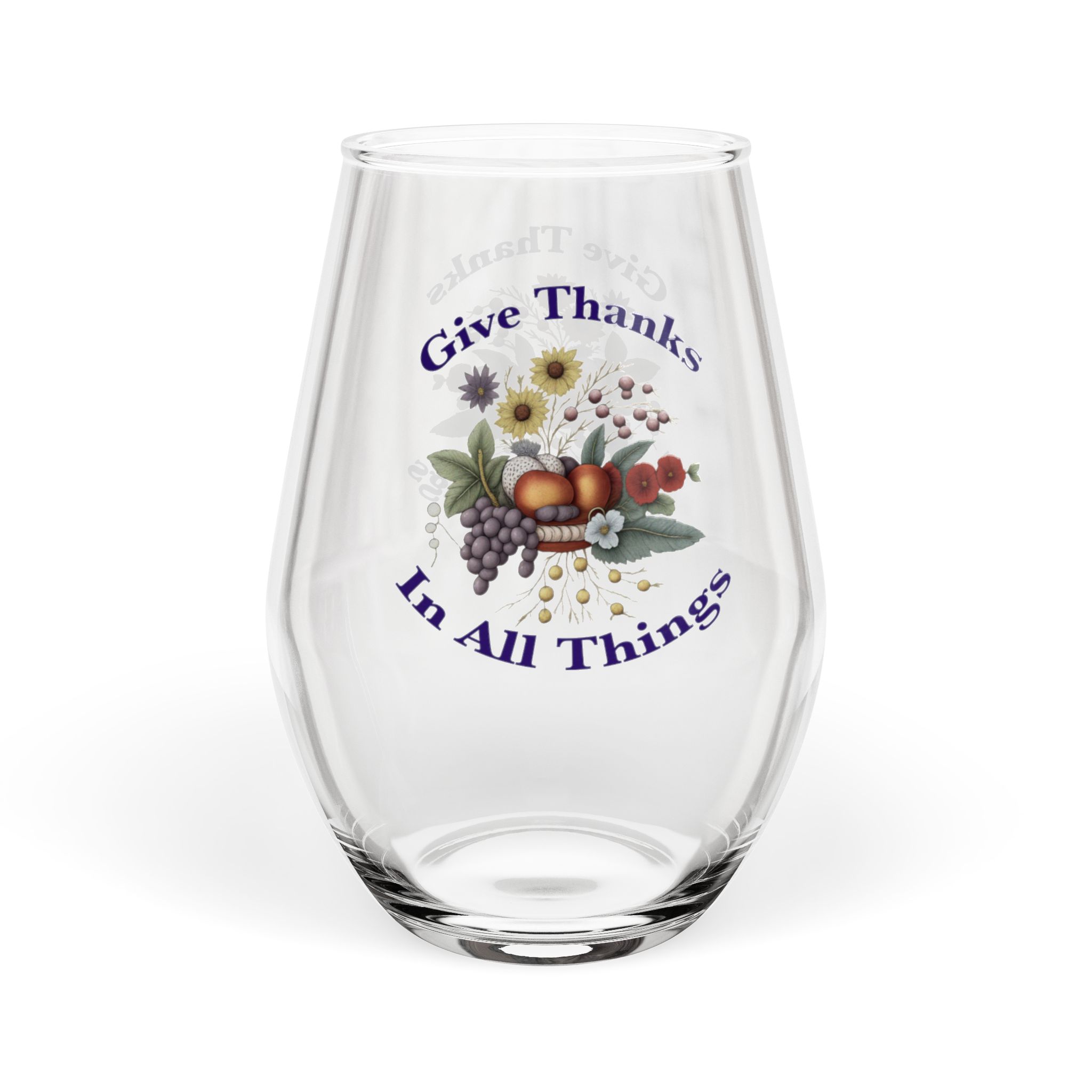 Stemless Wine Glass, 11.75oz - Give Thanks In All Things