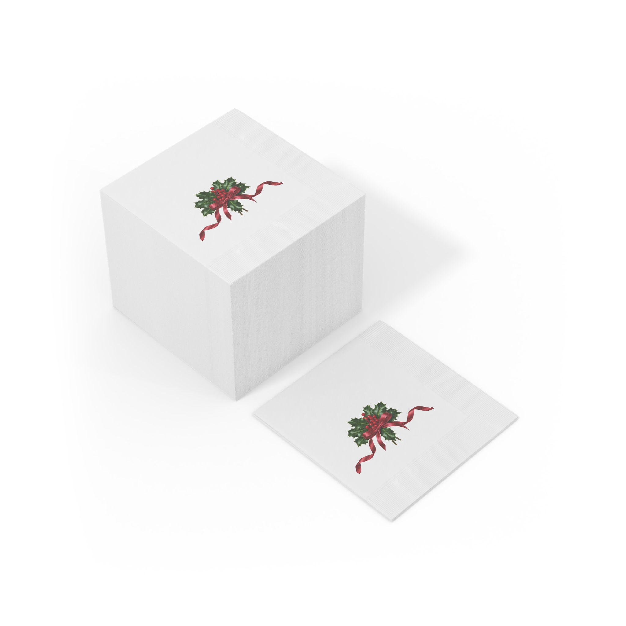 Holly Berries with Red Ribbon Napkins | Christmas Holiday Napkins - Image 3