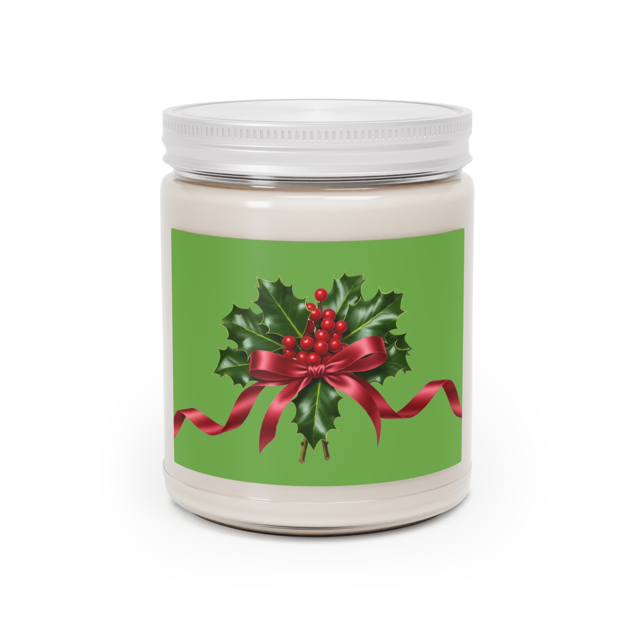 Holly Sprig with Red Bow Candle | 9oz Soy Jar - Image 6