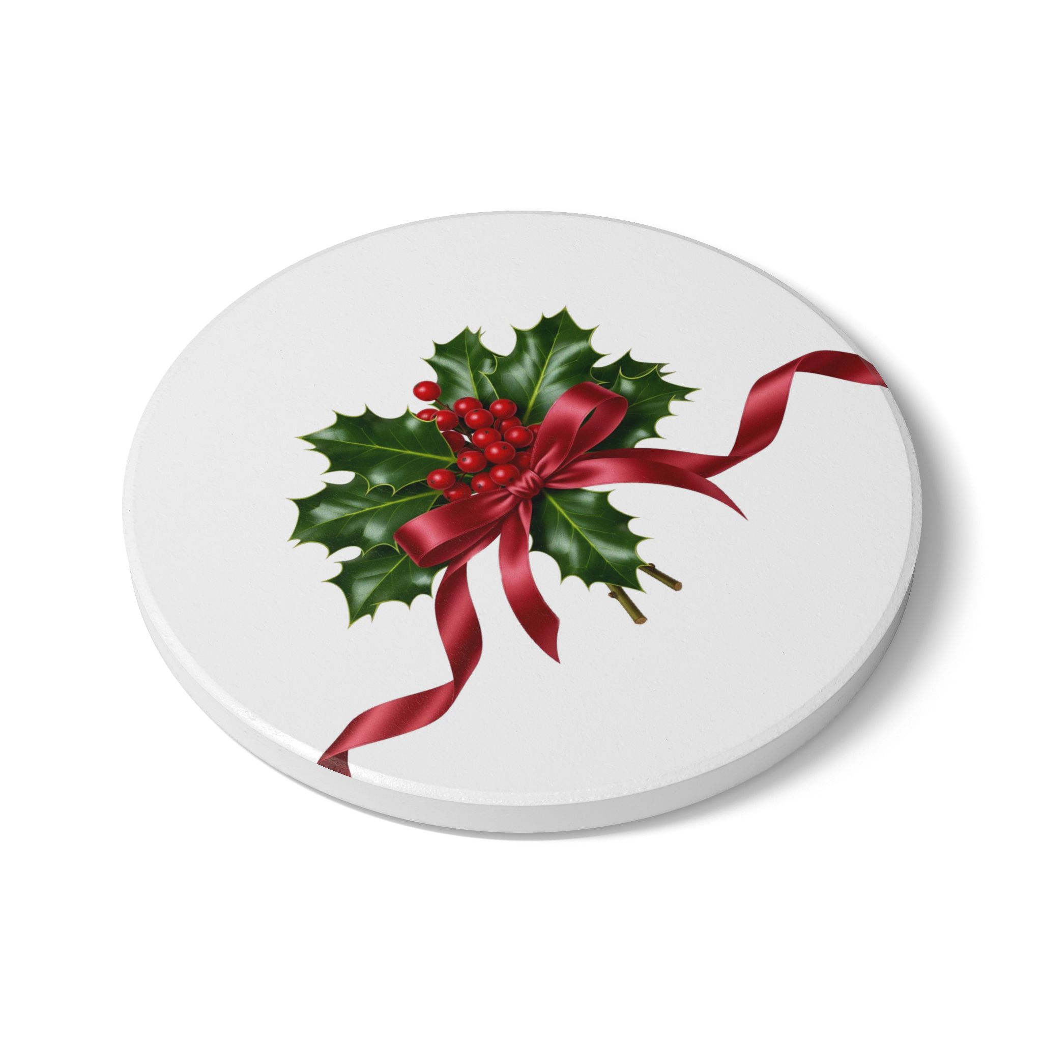 Holly with Red Ribbon Ceramic Coaster | Christmas coaster - Image 3