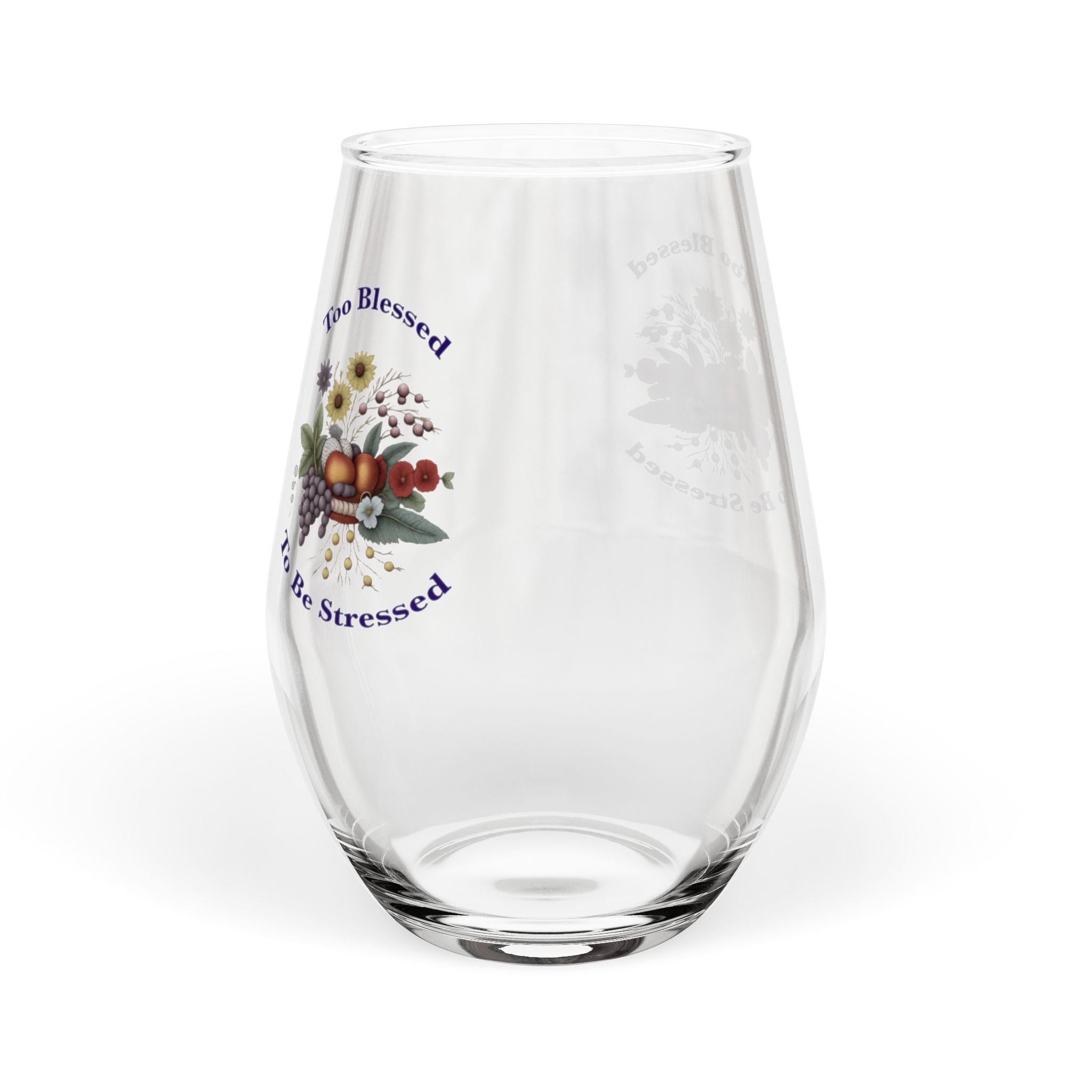 Stemless Wine Glass, 11.75oz - Too Blessed to Be Stressed Message - Image 3
