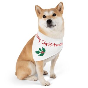 Merry Christmas Holly Pet Bandana Collar | Holiday Dog Scarf