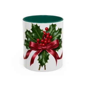 Holly with Red Ribbon Mug | Christmas Ceramic Mug