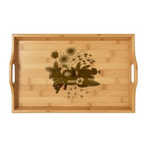 Floral Bouquet Bamboo Serving Tray | Engraved Wood Breakfast Tray
