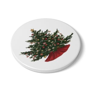 Decorated Christmas Tree Ceramic Coaster | Holiday Drink Coaster, Cork Back